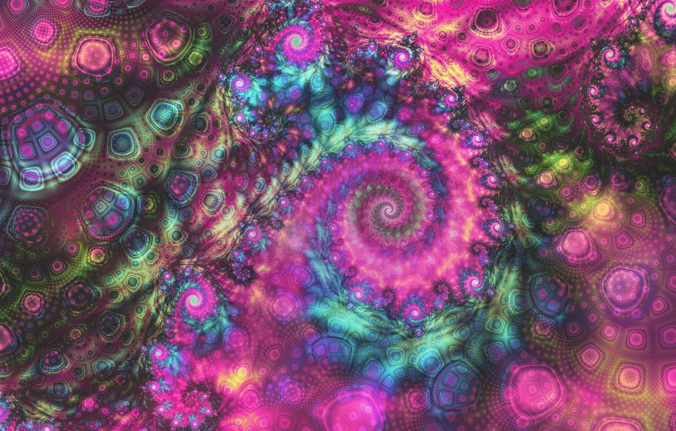 Фото обои фиолетовый, абстракция, зеленый, сиреневый, розовый, узор, спираль, фрактал