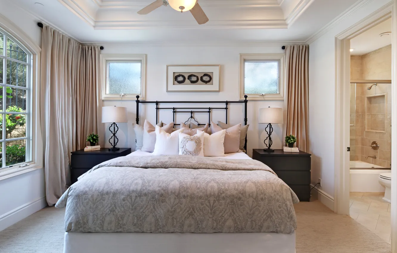Фото обои дизайн, вилла, кровать, интерьер, подушки, Design, спальня, Interior
