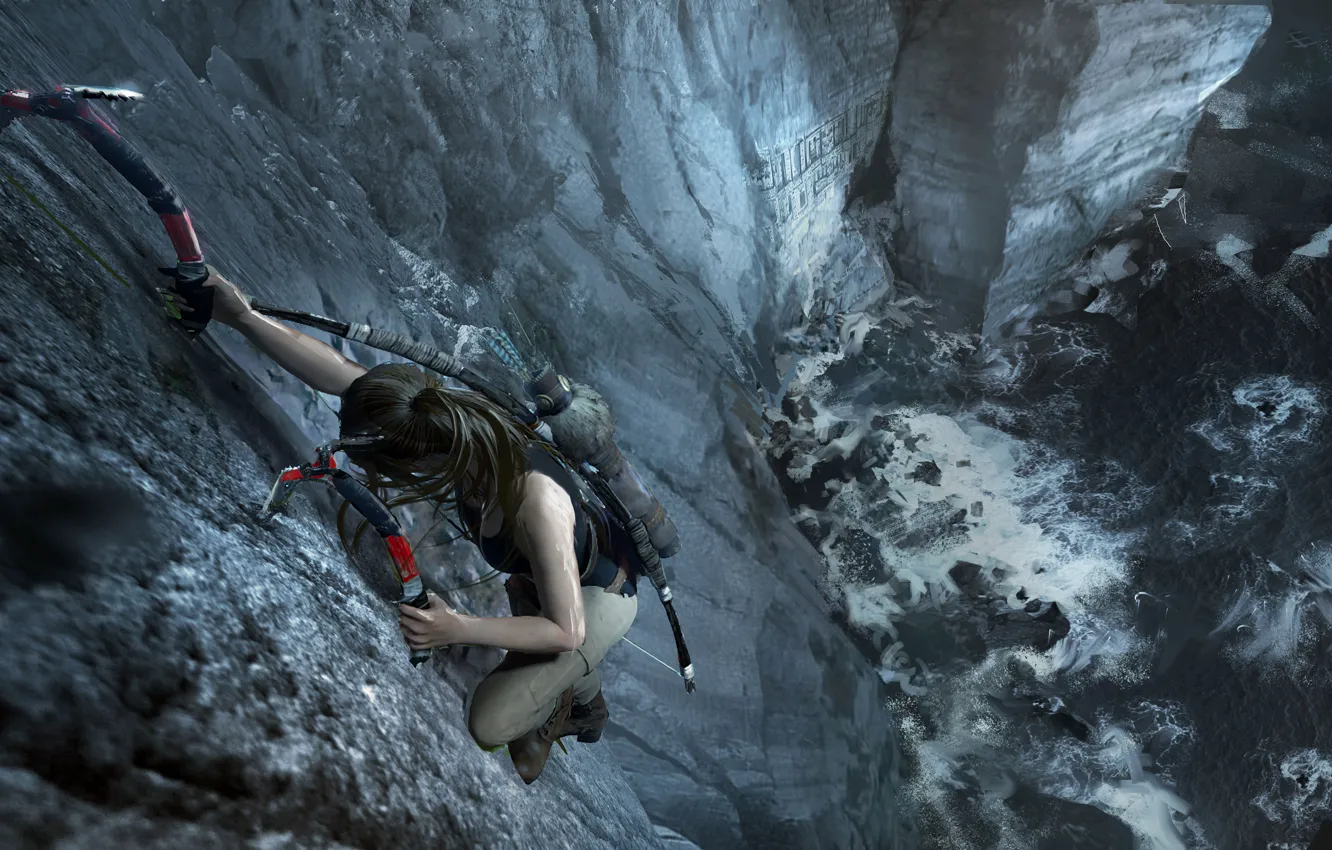 Фото обои волосы, гора, Tomb Raider, Лара Крофт, ледокол, Shadow of the Tomb Raider