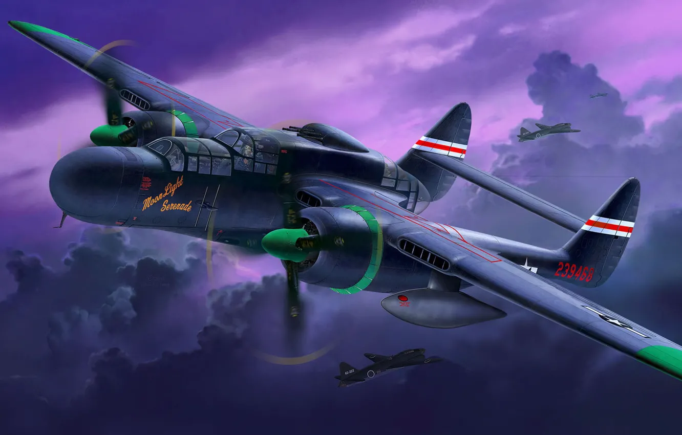 Фото обои Northrop, ВВС США, P-61, Black Widow, Чёрная вдова, американский тяжёлый ночной истребитель