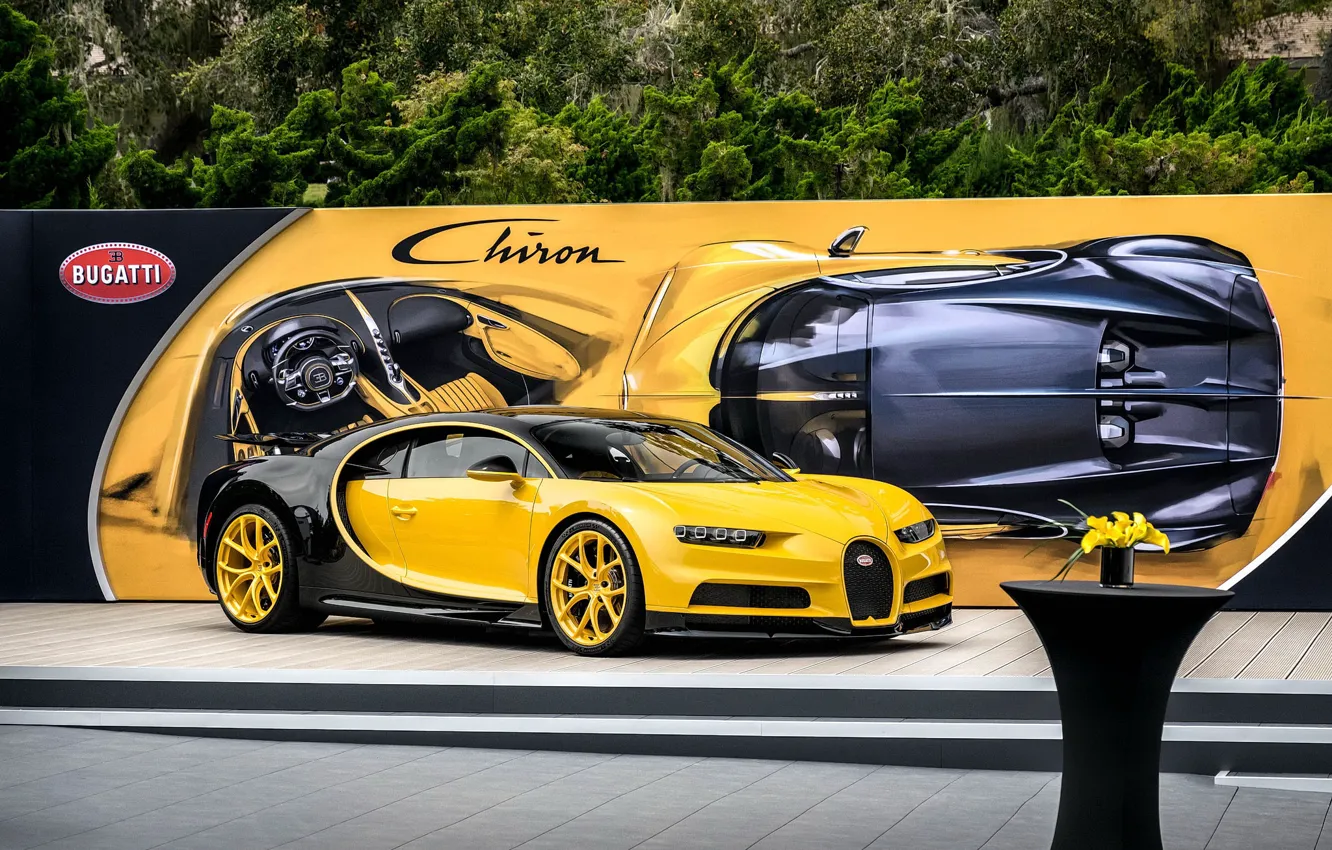 Фото обои bugatti, black, yellow, chiron