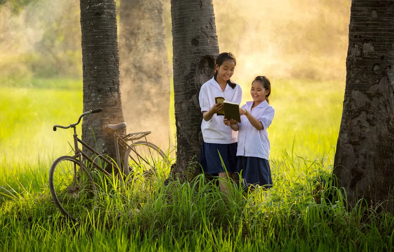 Фото обои field, landscape, child