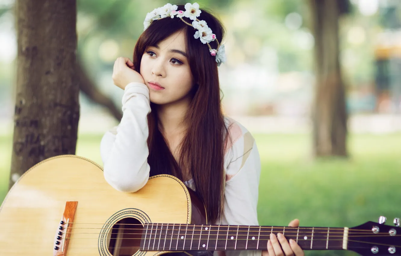 Фото обои девушка, музыка, гитара