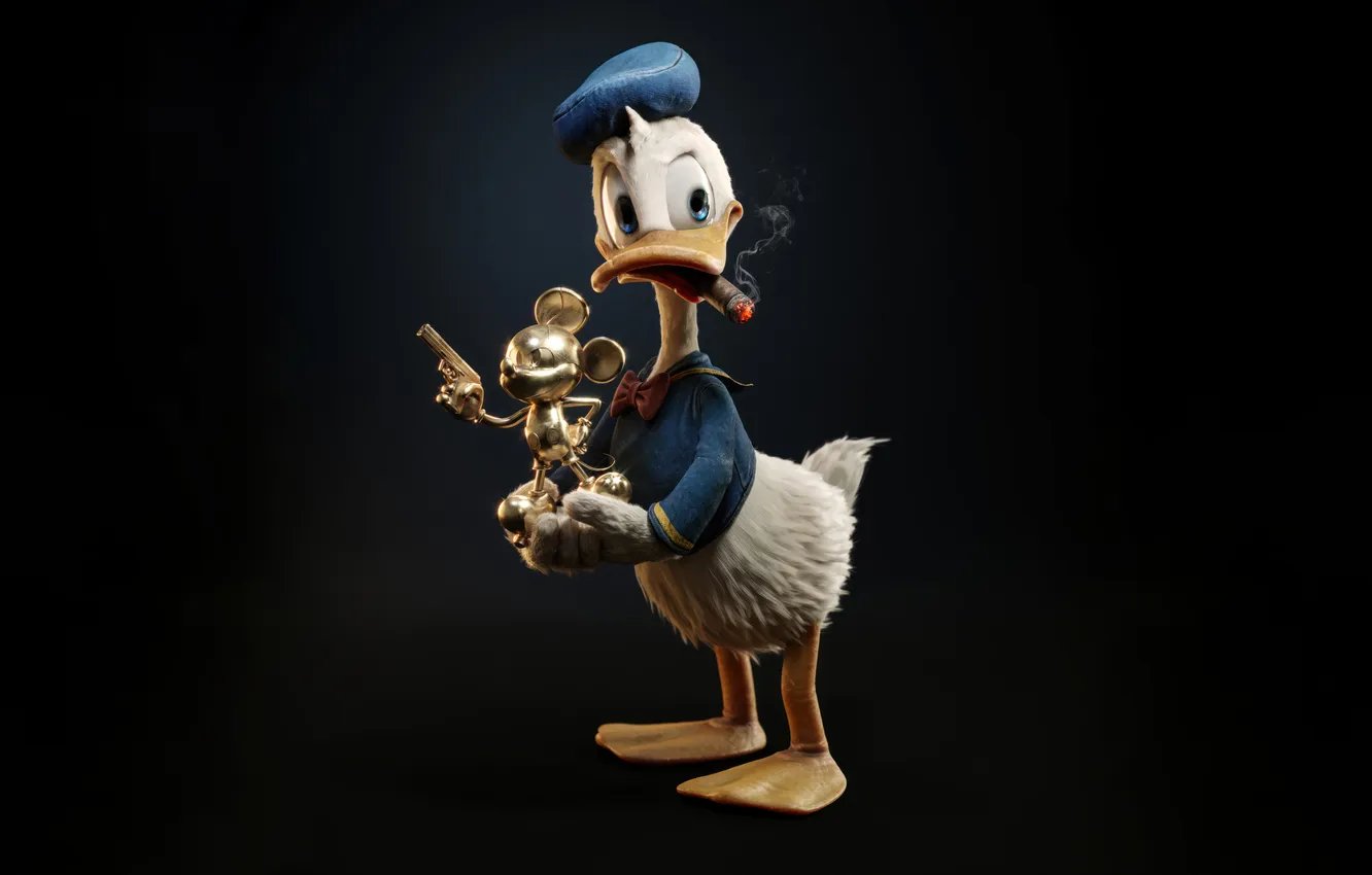 Фото обои Digital Art, Donald Duck, Smoking, Cartoon, Cigar