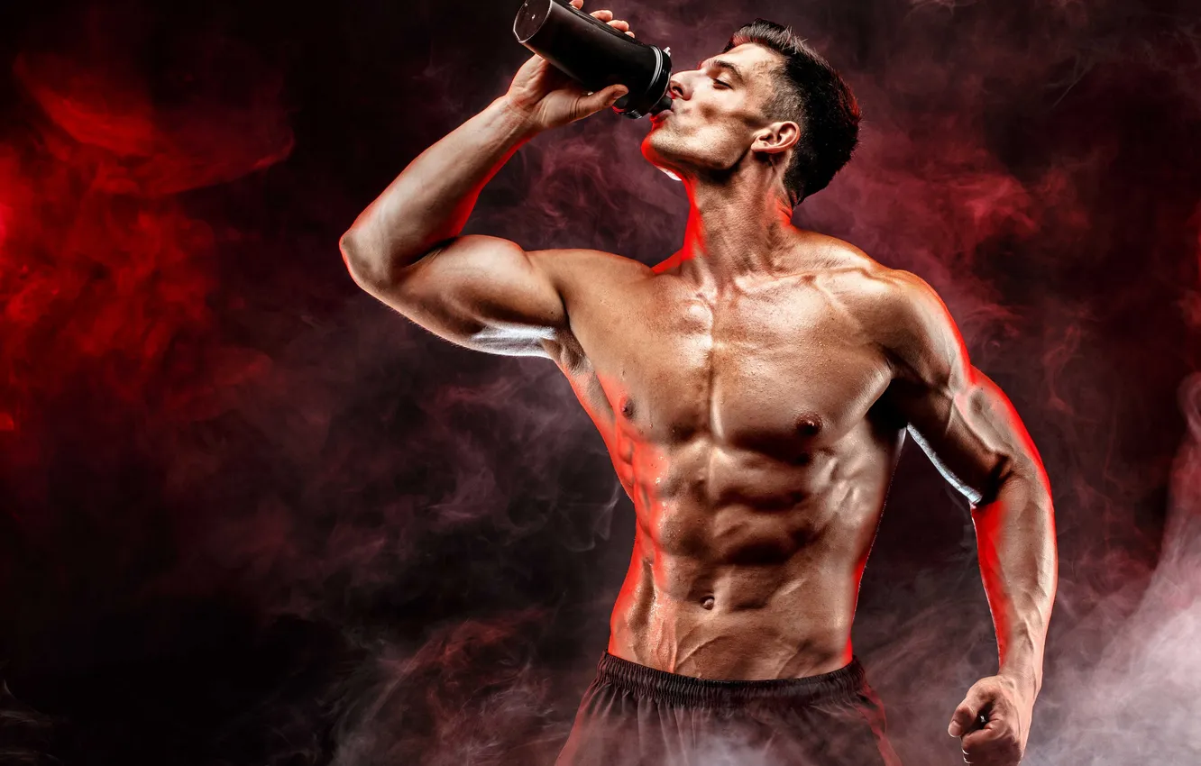 Фото обои поза, бутылка, фигура, muscle, мышцы, muscles, пресс, атлет