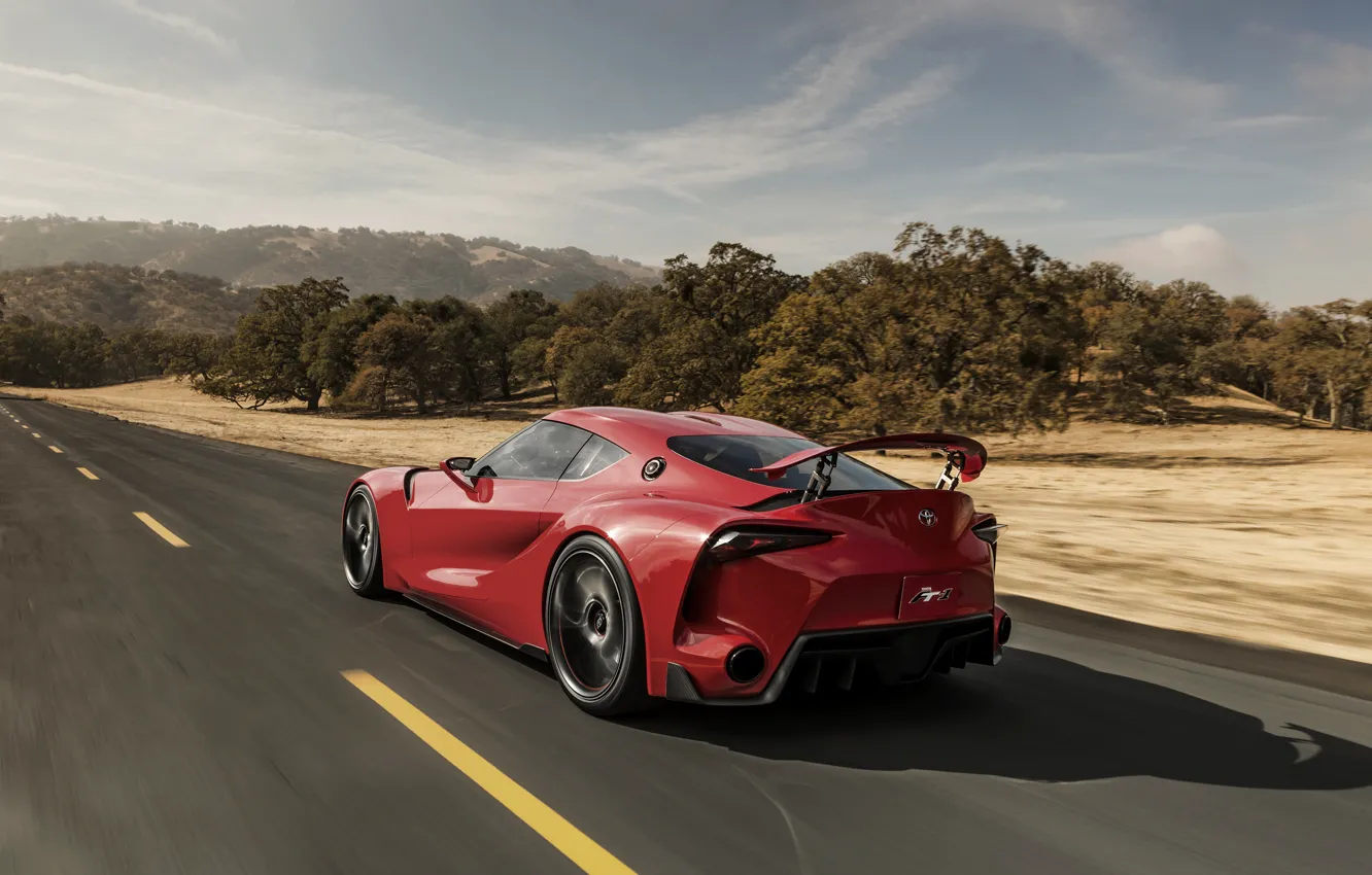 Фото обои красный, купе, скорость, Toyota, антикрыло, 2014, FT-1 Concept