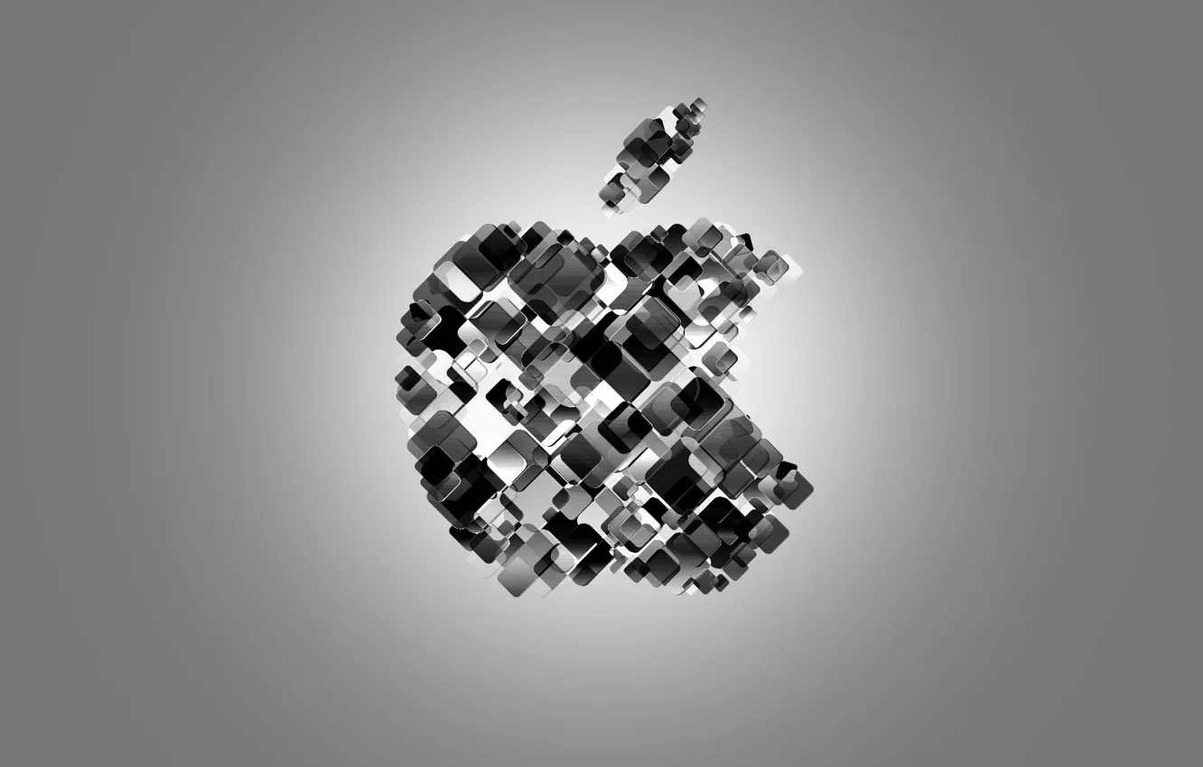Фото обои black & white, Apple, яблоко, минимализм, брэнд