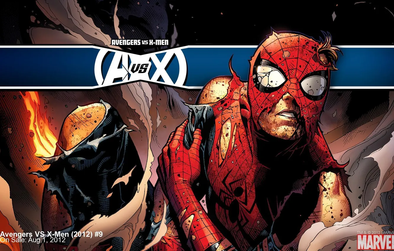 Фото обои Marvel, комикс, Spider-man, Человек-паук, Avengers vs X-Men