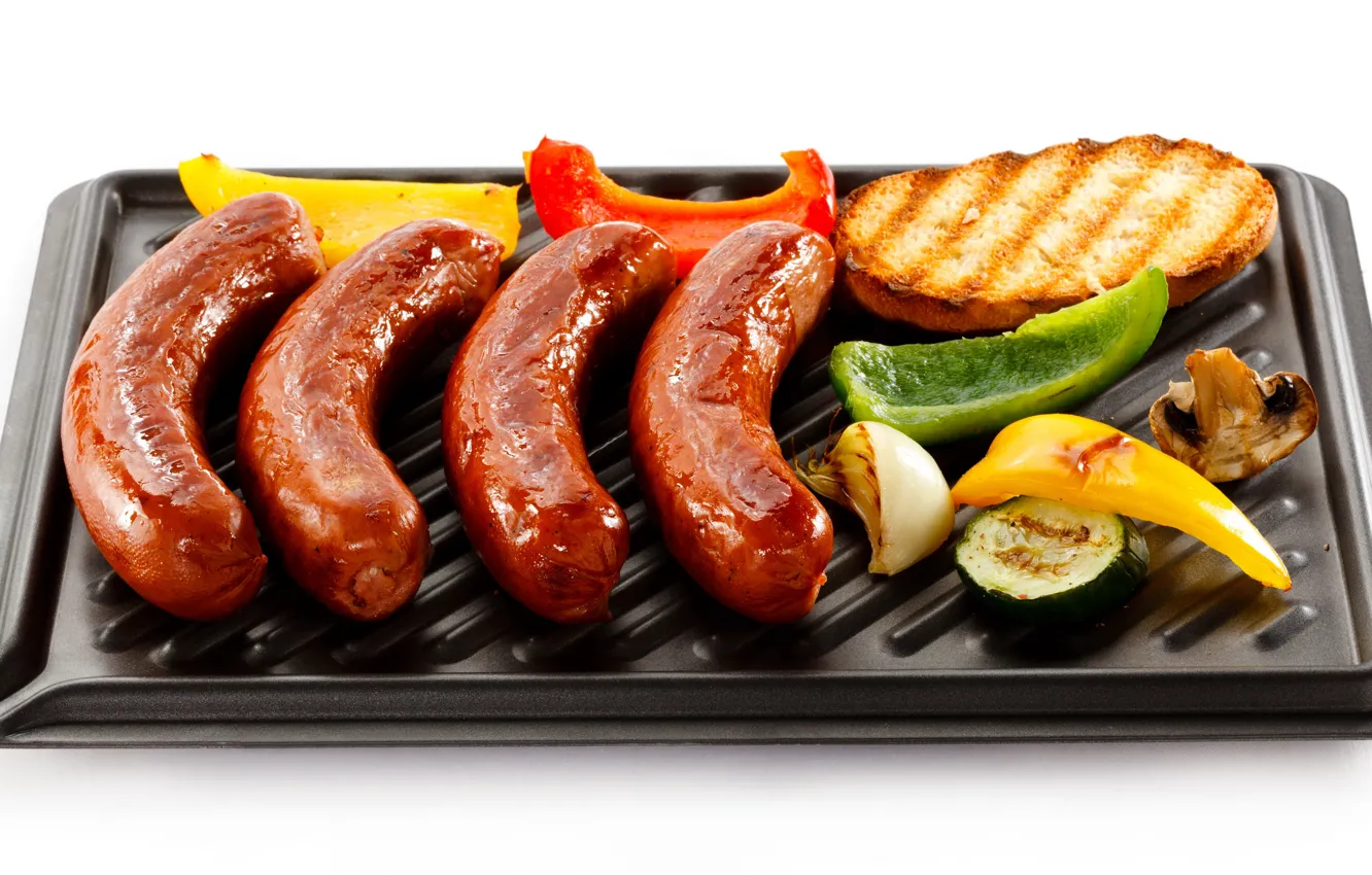 Фото обои food, vegetables, fried, sausage, lunch, grilled