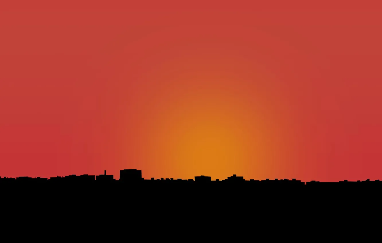 Фото обои солнце, закат, город, цвет, здания, дома, минимализм