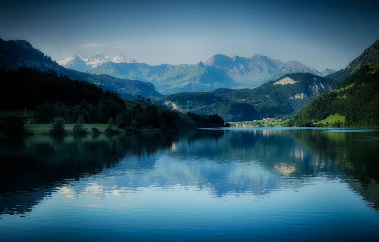 Фото обои лес, горы, озеро