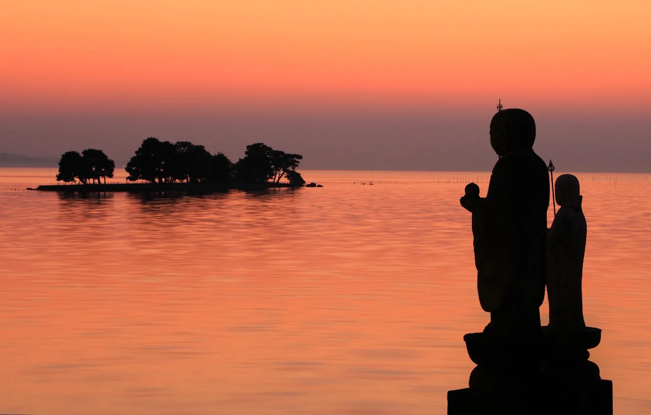 Фото обои море, остров, Япония, силуэт, Симанэ