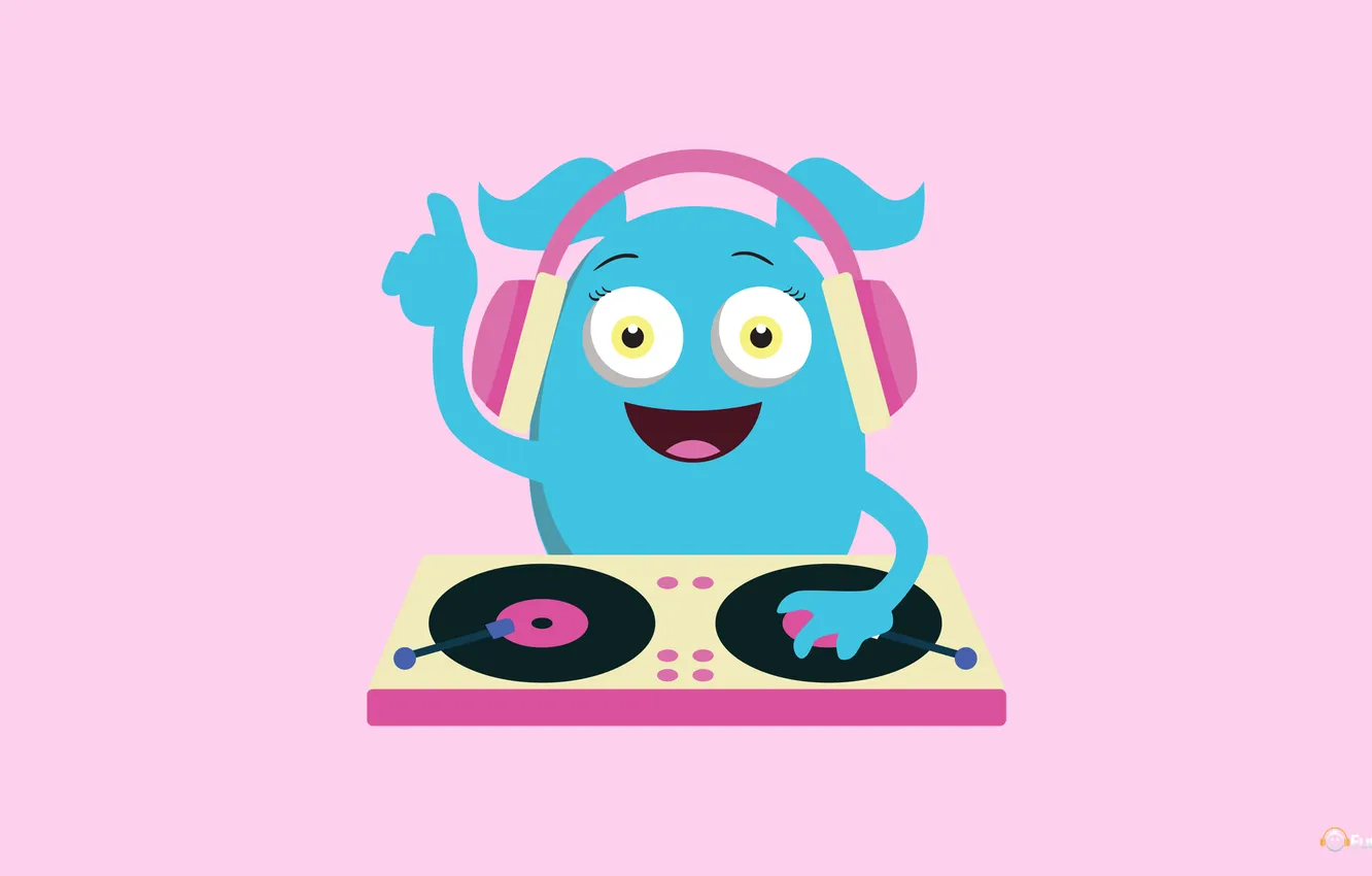Фото обои улыбка, музыка, наушники, розовый фон, милашка, monster, ди джей, cute