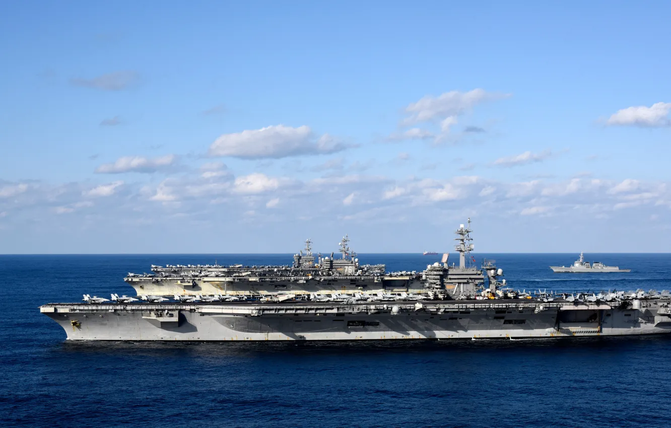 Фото обои море, авианосцы, USS Ronald Reagan CVN 76, USS Nimitz CVN 68, USS Theodore Roosevelt CVN …