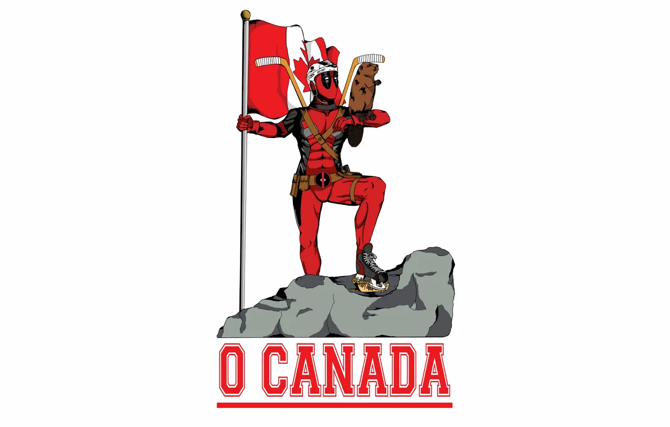 Фото обои Флаг, Canada, Deadpool, Marvel, Дэдпул, Wade Wilson, Сурок