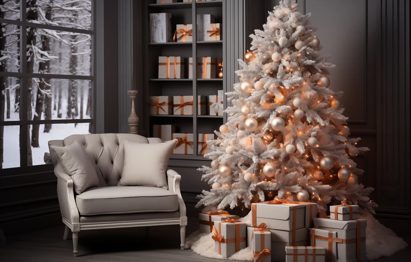 Фото обои украшения, комната, елка, интерьер, Рождество, Новый год, Christmas, tree