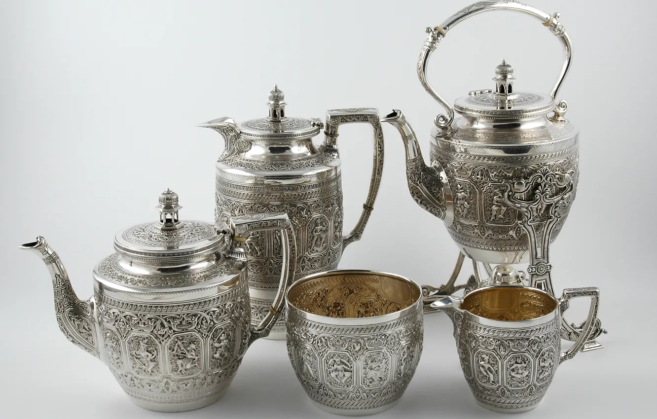 Фото обои silver, tea service, Scottish tea set
