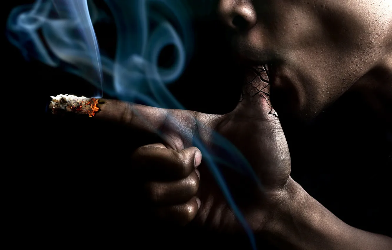 Фото обои дым, рука, пальцы, Stop Smoke