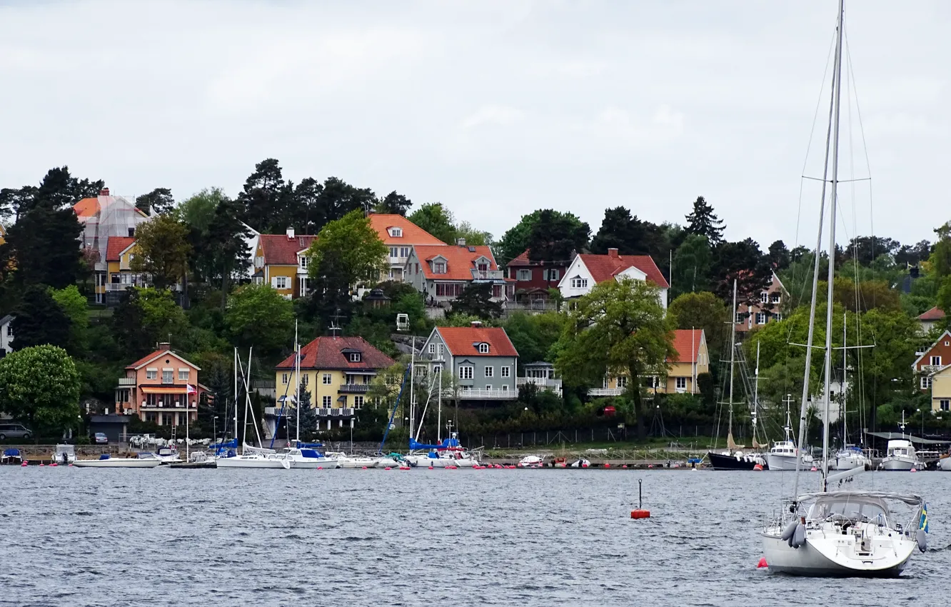 Фото обои море, город, Швеция, Sweden, sea, гавань, town, harbour