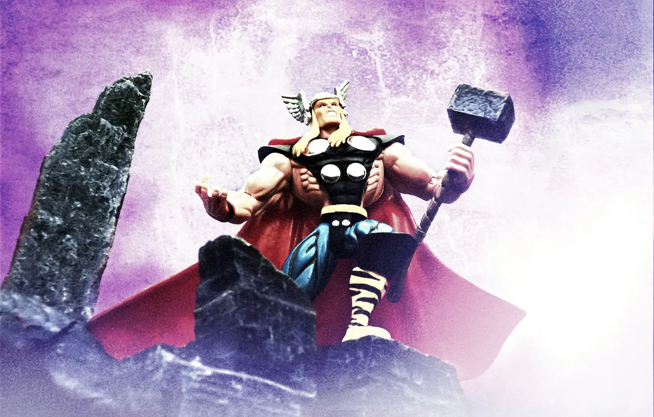 Фото обои молнии, молоток, Marvel, Thor