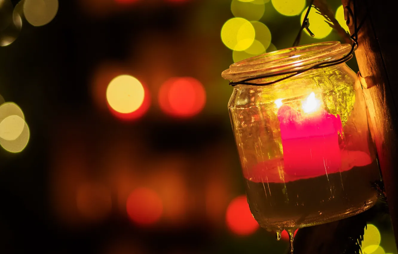 Фото обои свеча, банка, Christmas lights