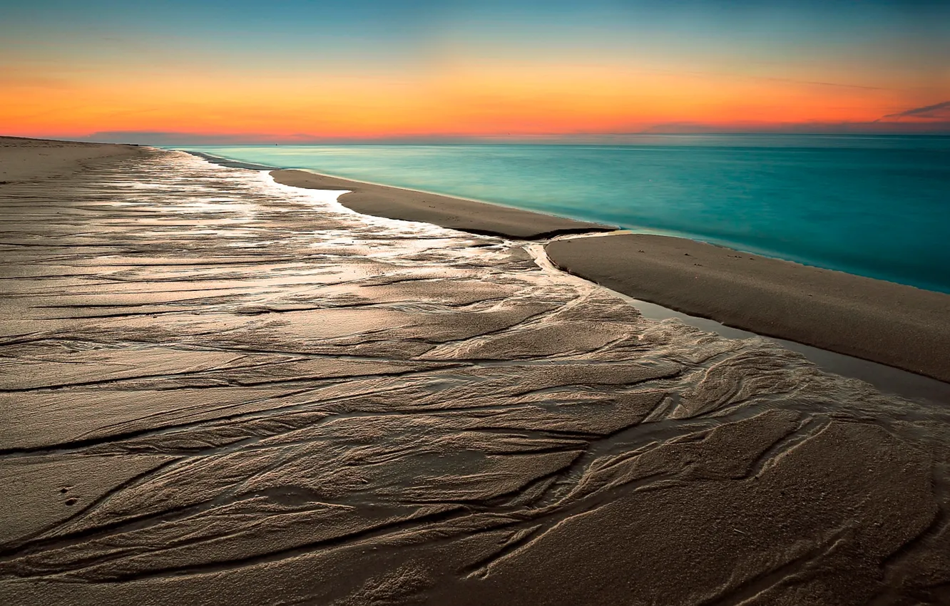 Фото обои песок, пляж, небо, горизонт