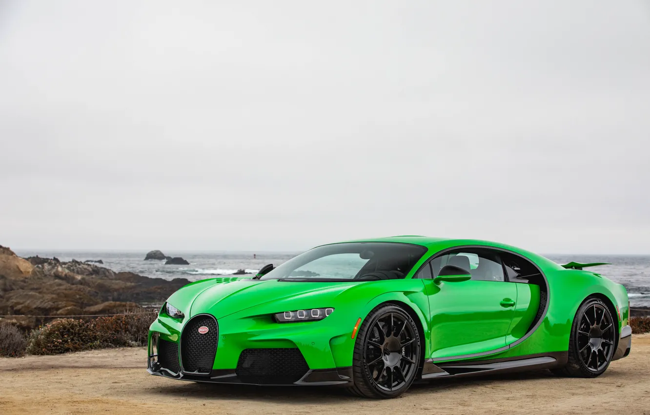 Фото обои Bugatti, Green, Super, Sport, Chiron, 17 Mile Drive