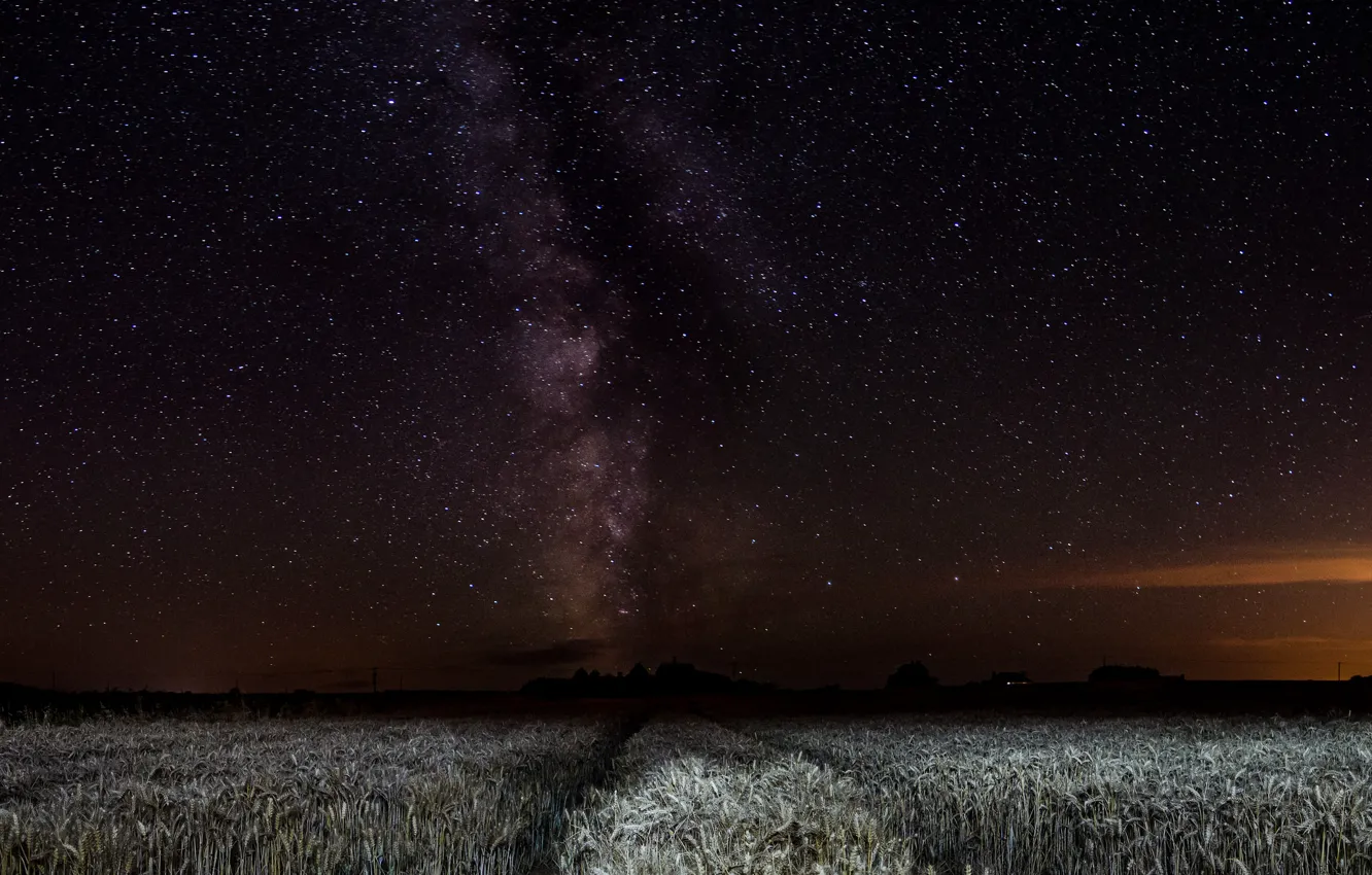 Фото обои поле, космос, звезды, ночь, млечный путь