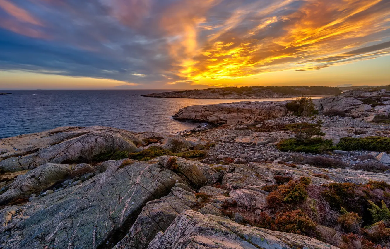 Фото обои закат, побережье, Норвегия