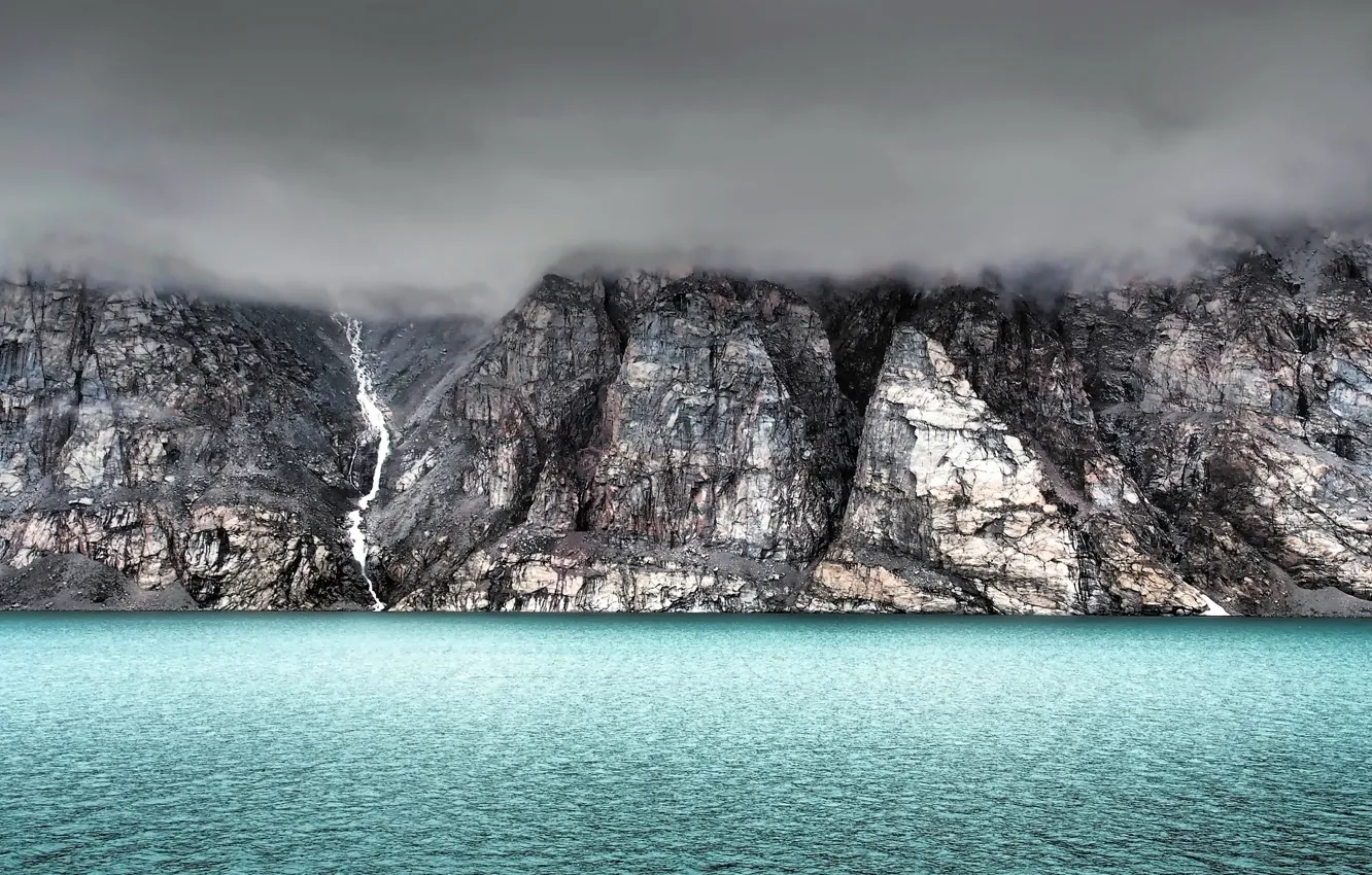 Фото обои море, горы, природа, туман, скалы, остров, Канада, Баффинова земля