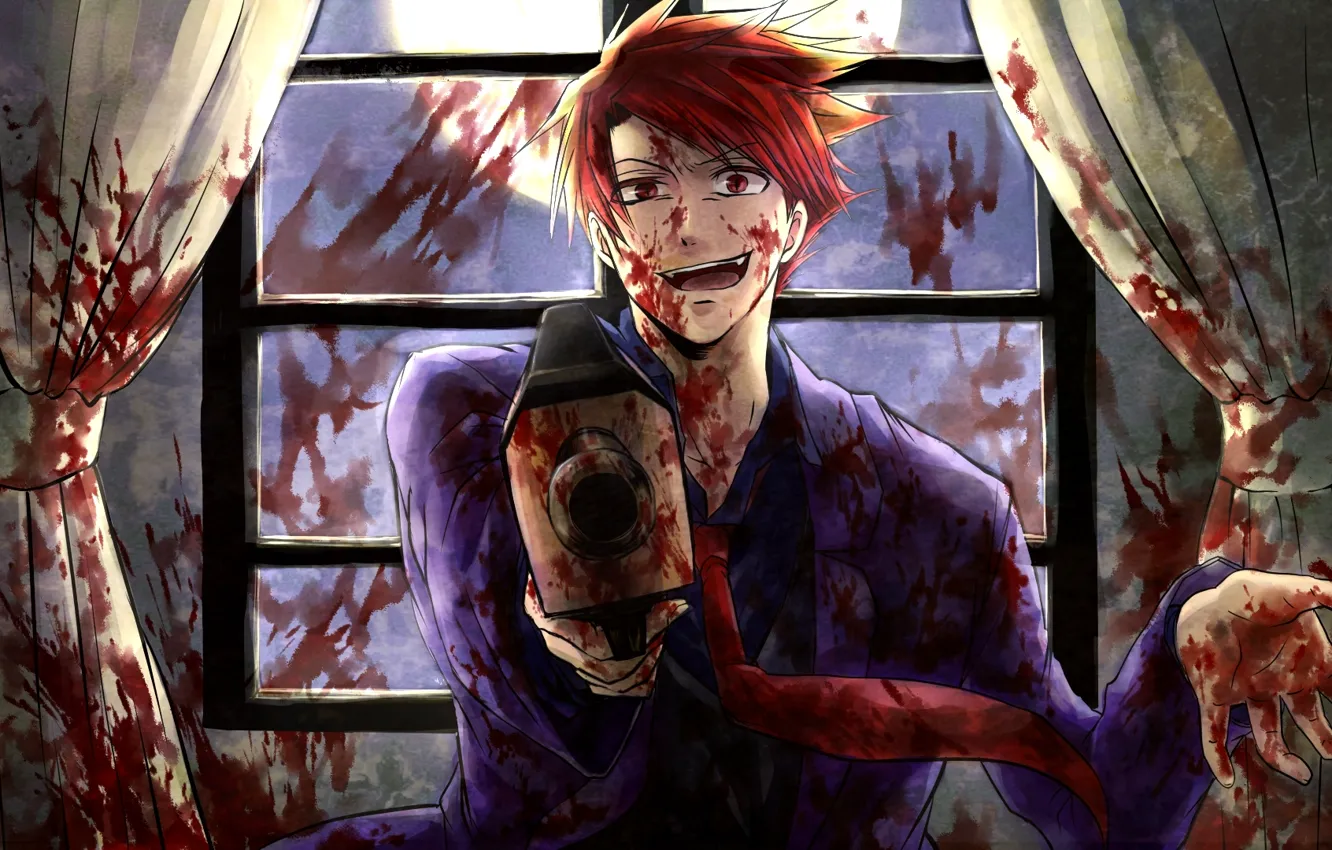 Фото обои пистолет, пятна, маньяк, безумие, кровища, umineko no naku koro ni, когда плачут чайки, Battler Ushiromiya