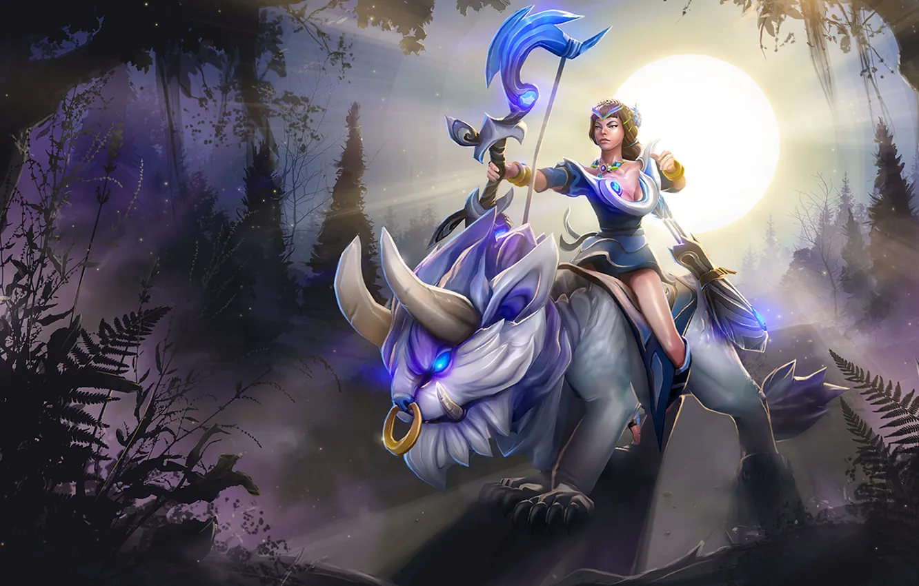 Фото обои девушка, солнце, лук, стрелы, dota 2, Mirana, Princess of the Moon