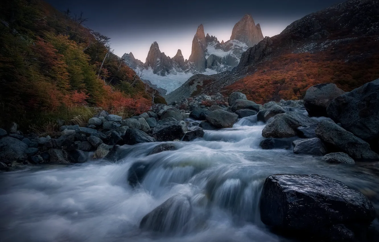 Фото обои осень, горы, река, камни, Argentina, Аргентина, Patagonia, Патагония