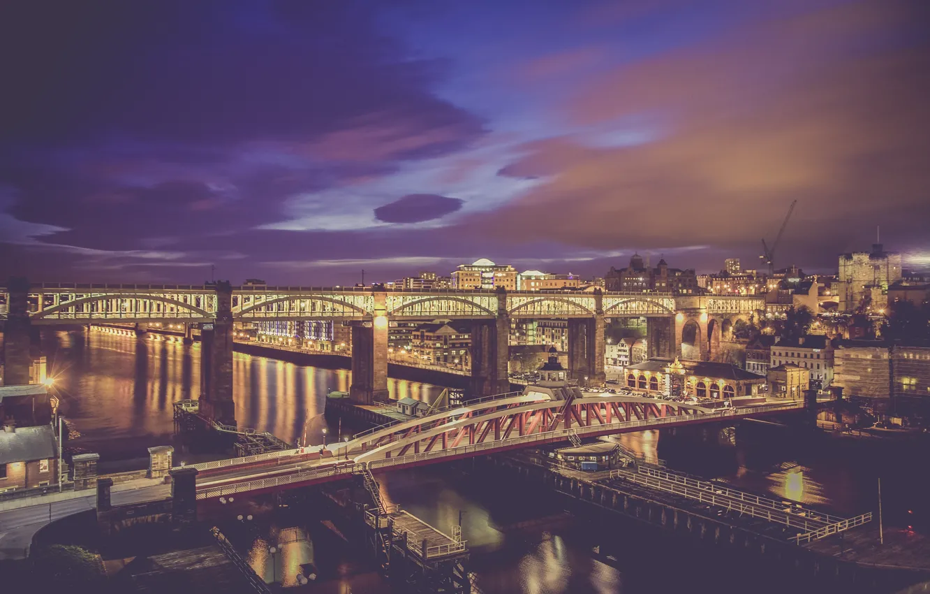 Фото обои ночь, мост, city, photo, photographer, Newcastle, markus spiske