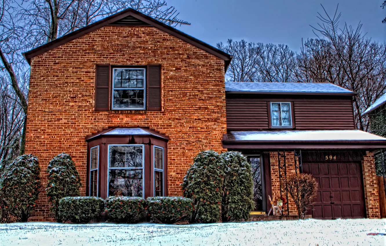 Фото обои зима, снег, дом, Рождество