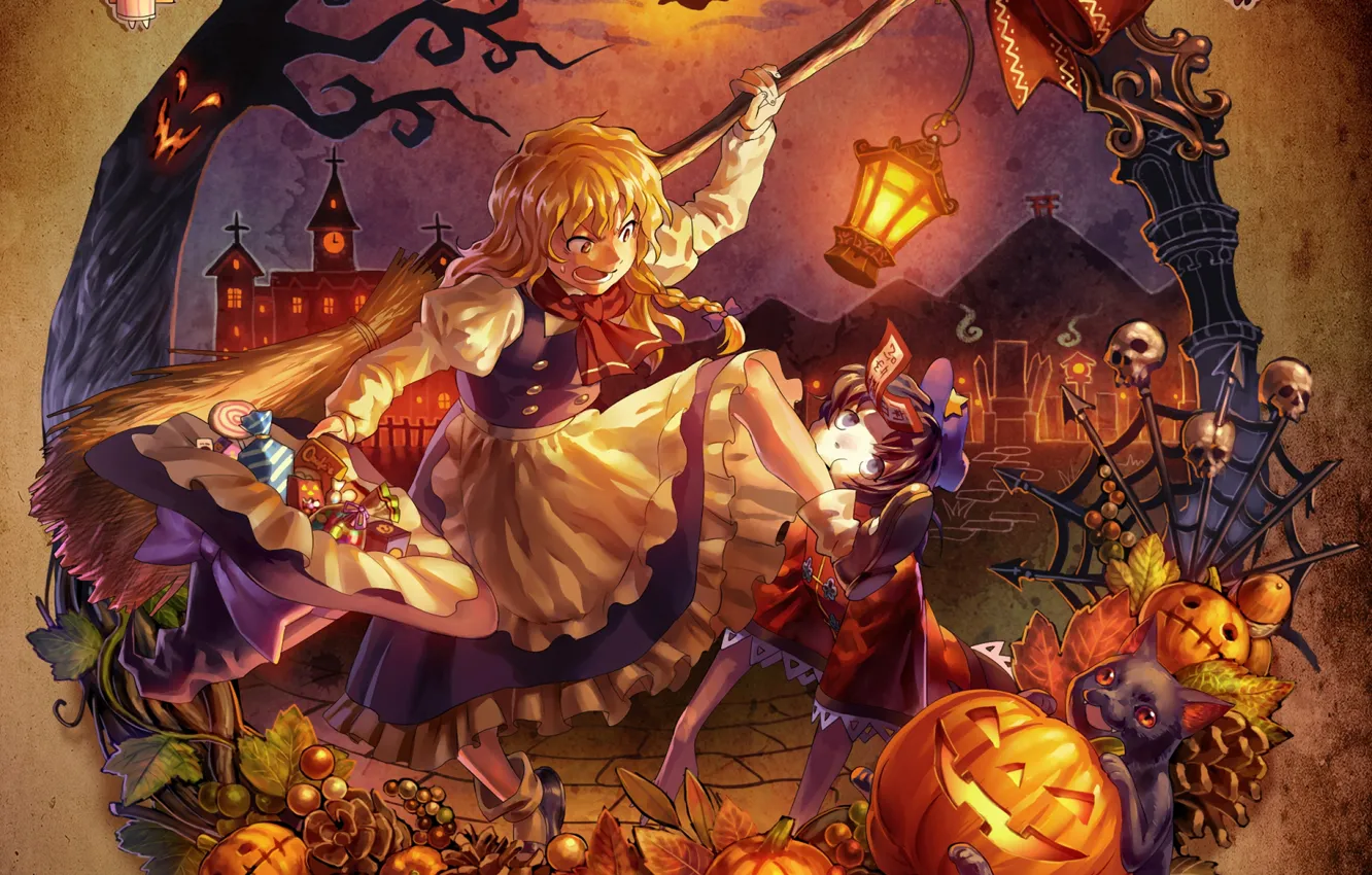 Фото обои девушка, игры, аниме, арт, halloween, touhou, remilia scarlet, alice margatroid