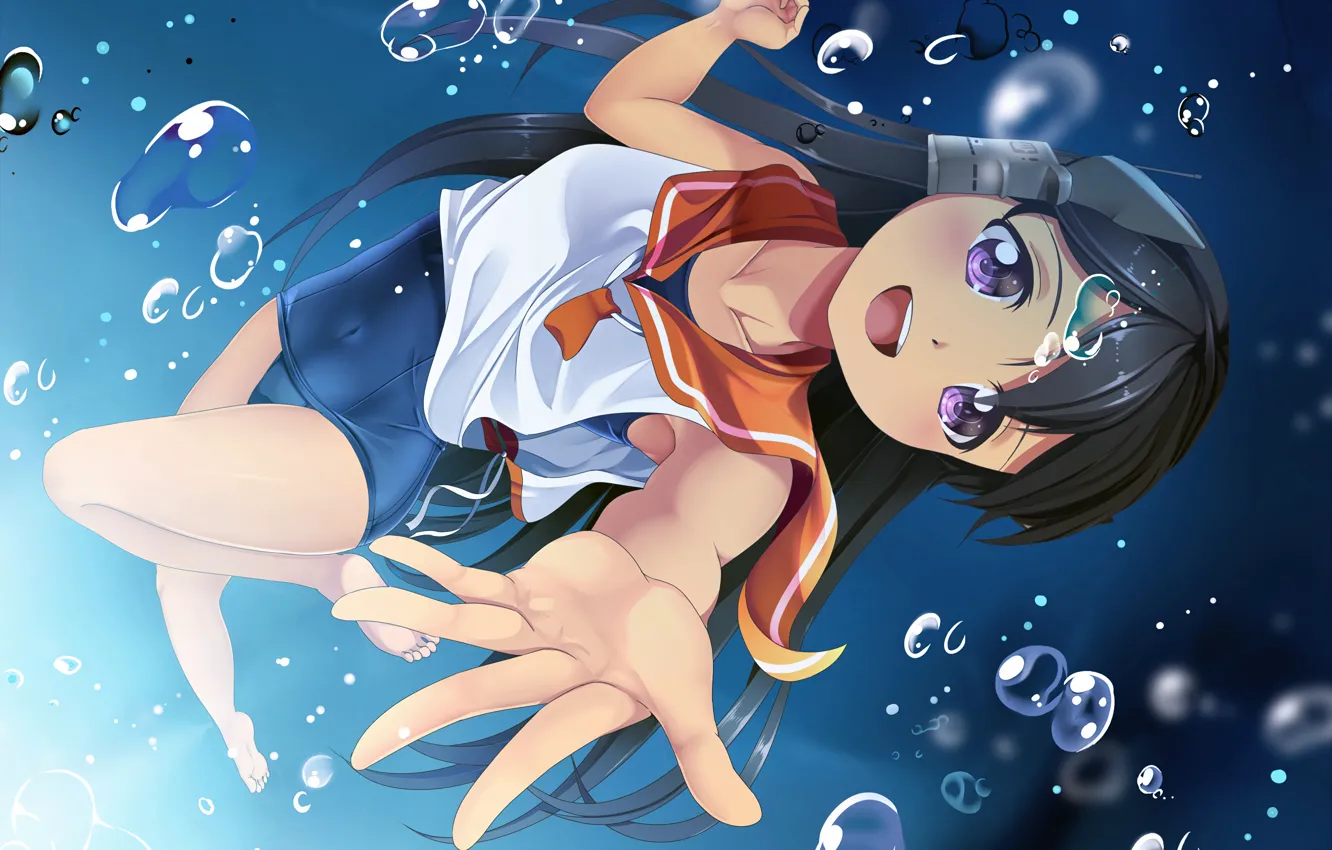 Фото обои girl, sexy, long hair, anime, beautiful, purple eyes, pretty, swimsuit