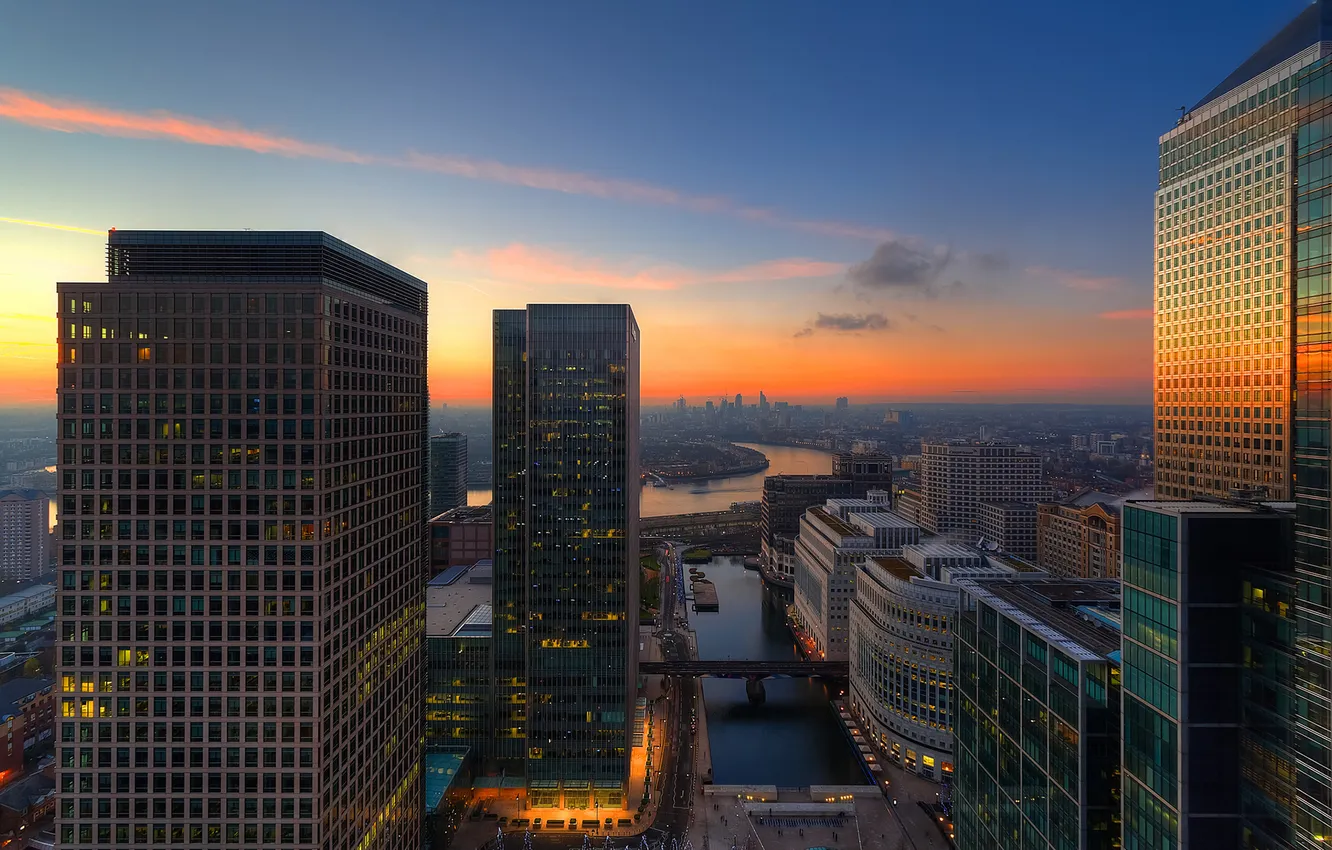 Фото обои city, london, river, sunset