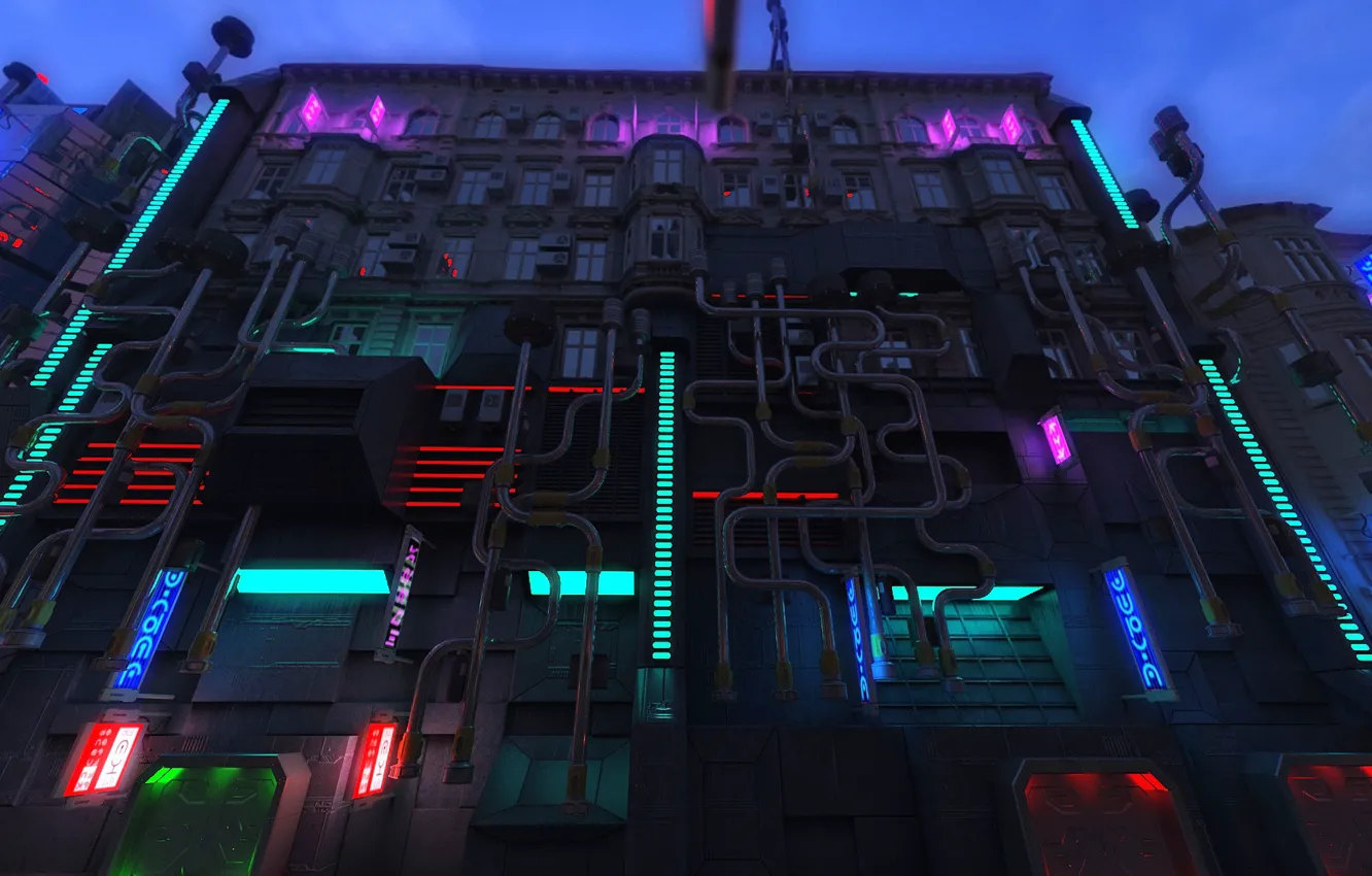 Фото обои здание, неон, Blade Runner Future City