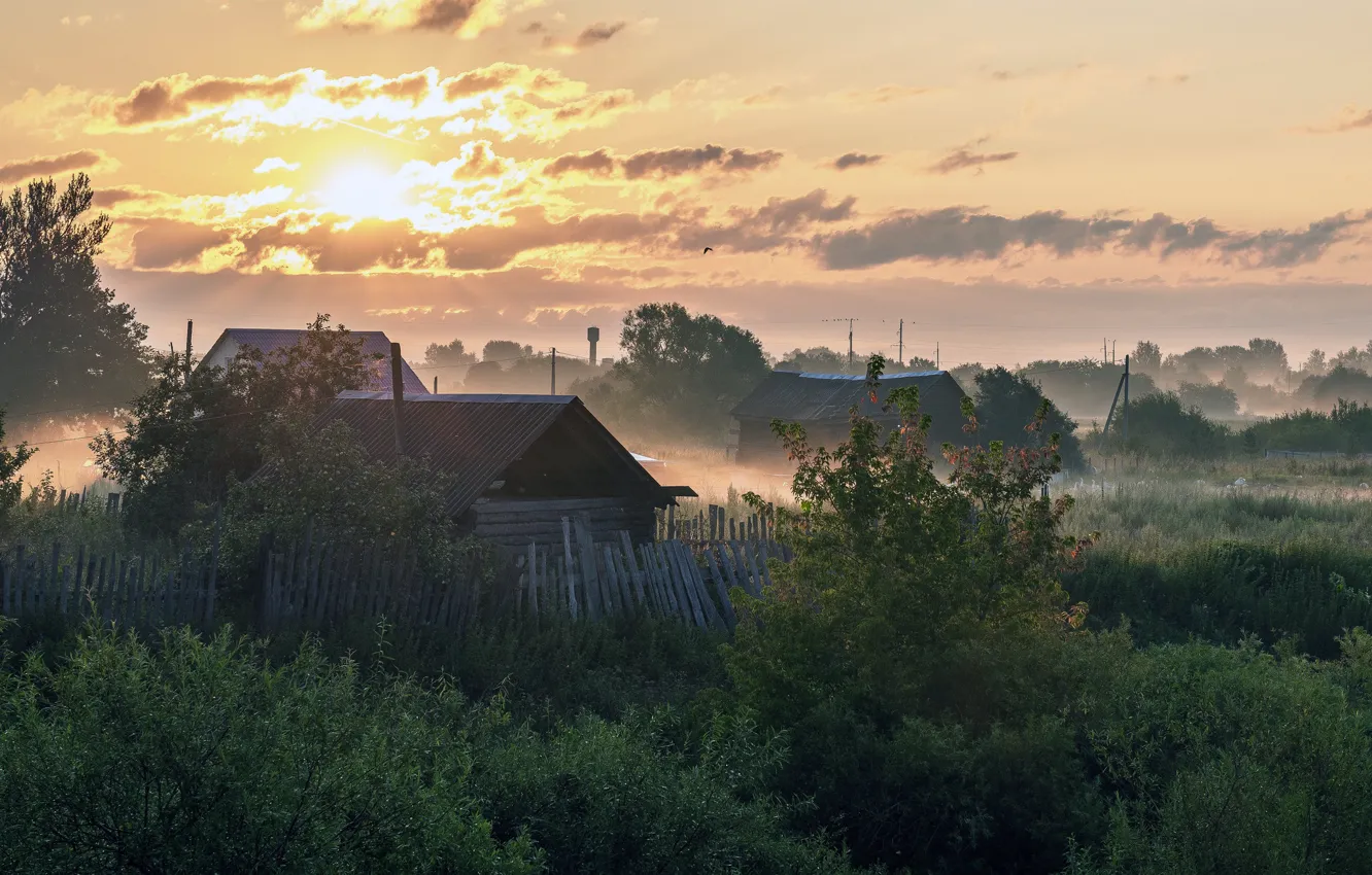 Фото обои рассвет, утро, Ярославская область, русская деревня, Савинское, Andrey Gubanov