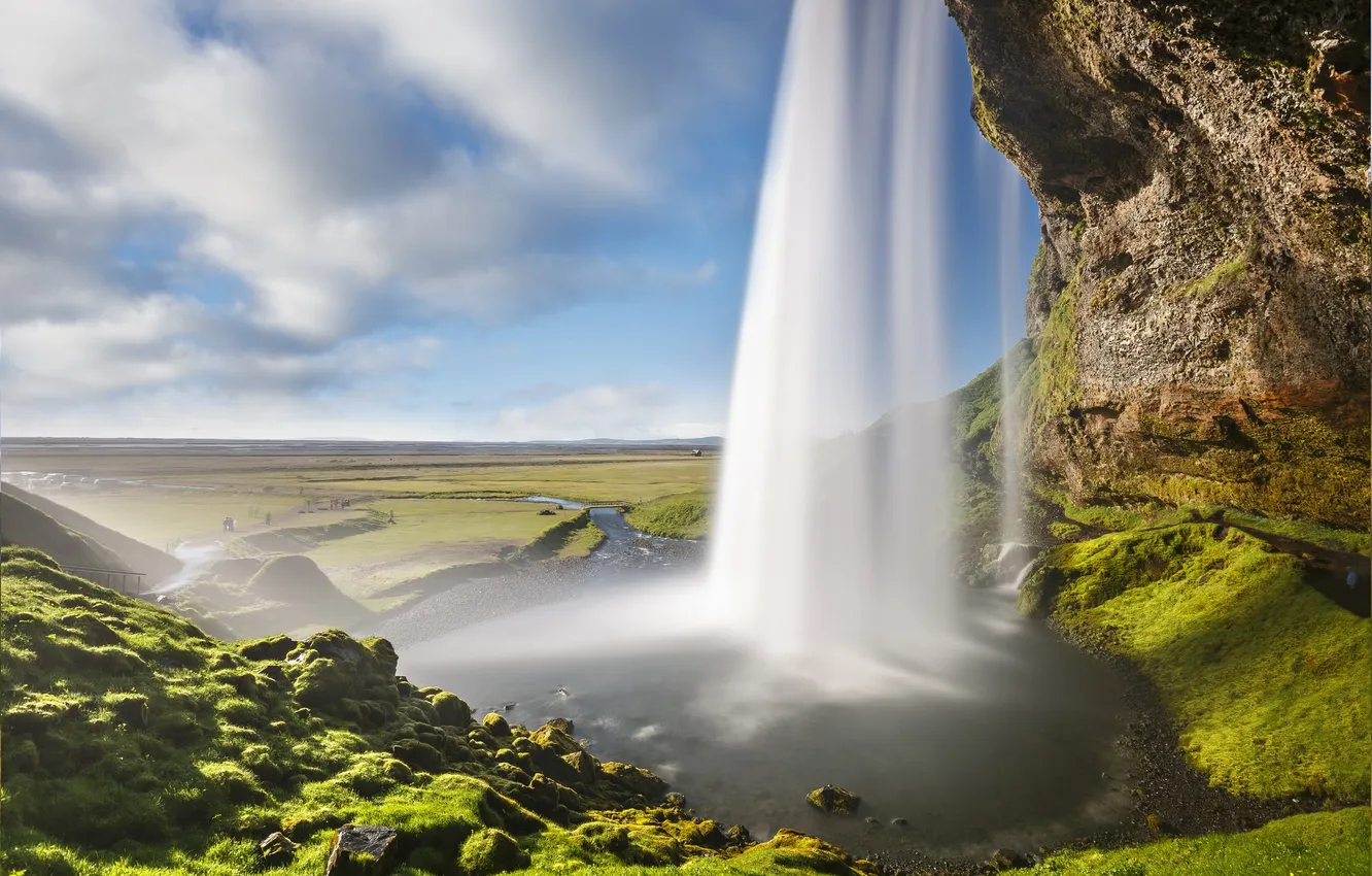 Фото обои пейзаж, река, ручей, гора, водопад, поток, долина, Исландия