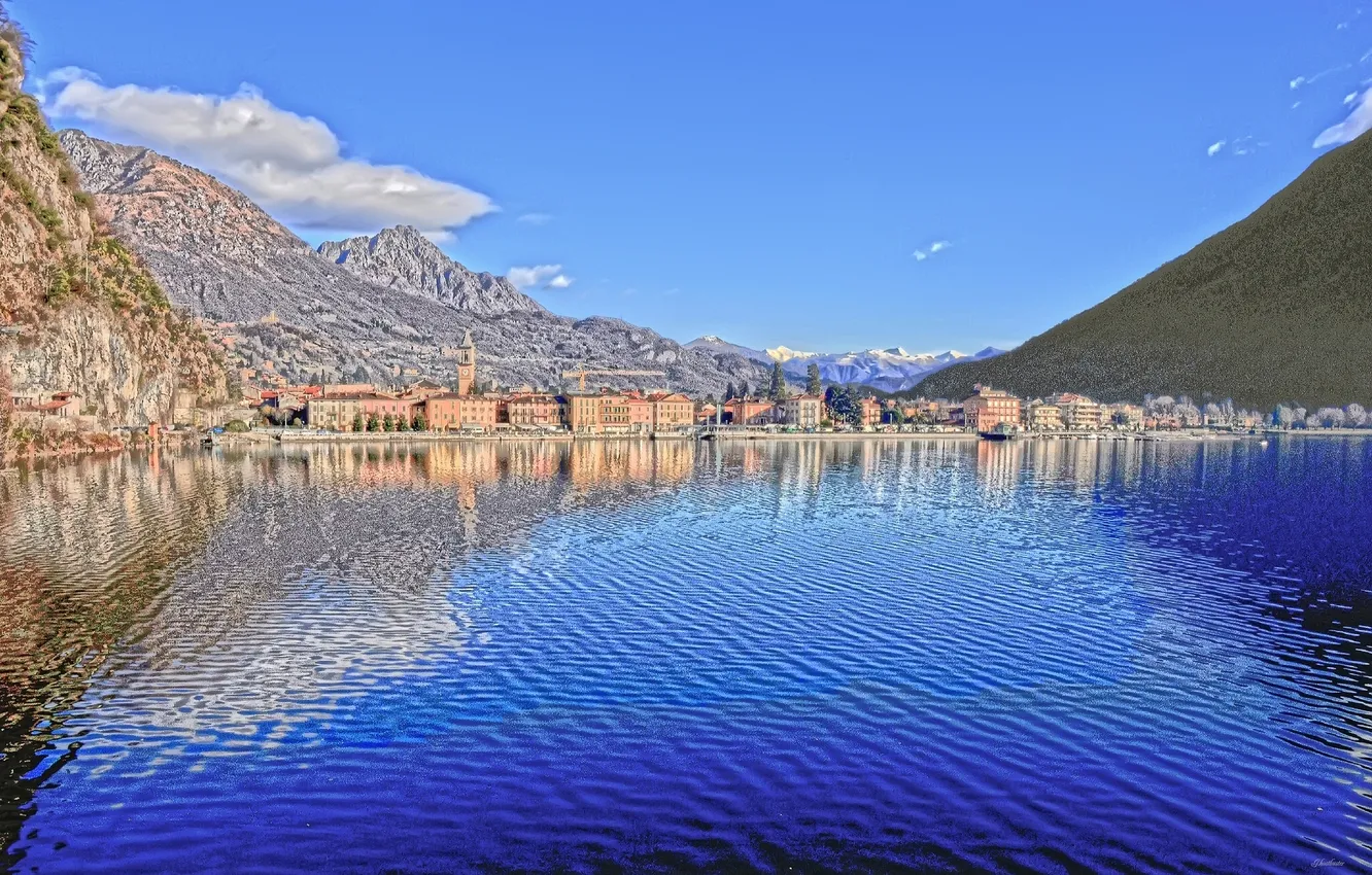 Фото обои горы, Италия, Italy, Ломбардия, Lombardy, Lake Lugano, озеро Лугано, Porlezza