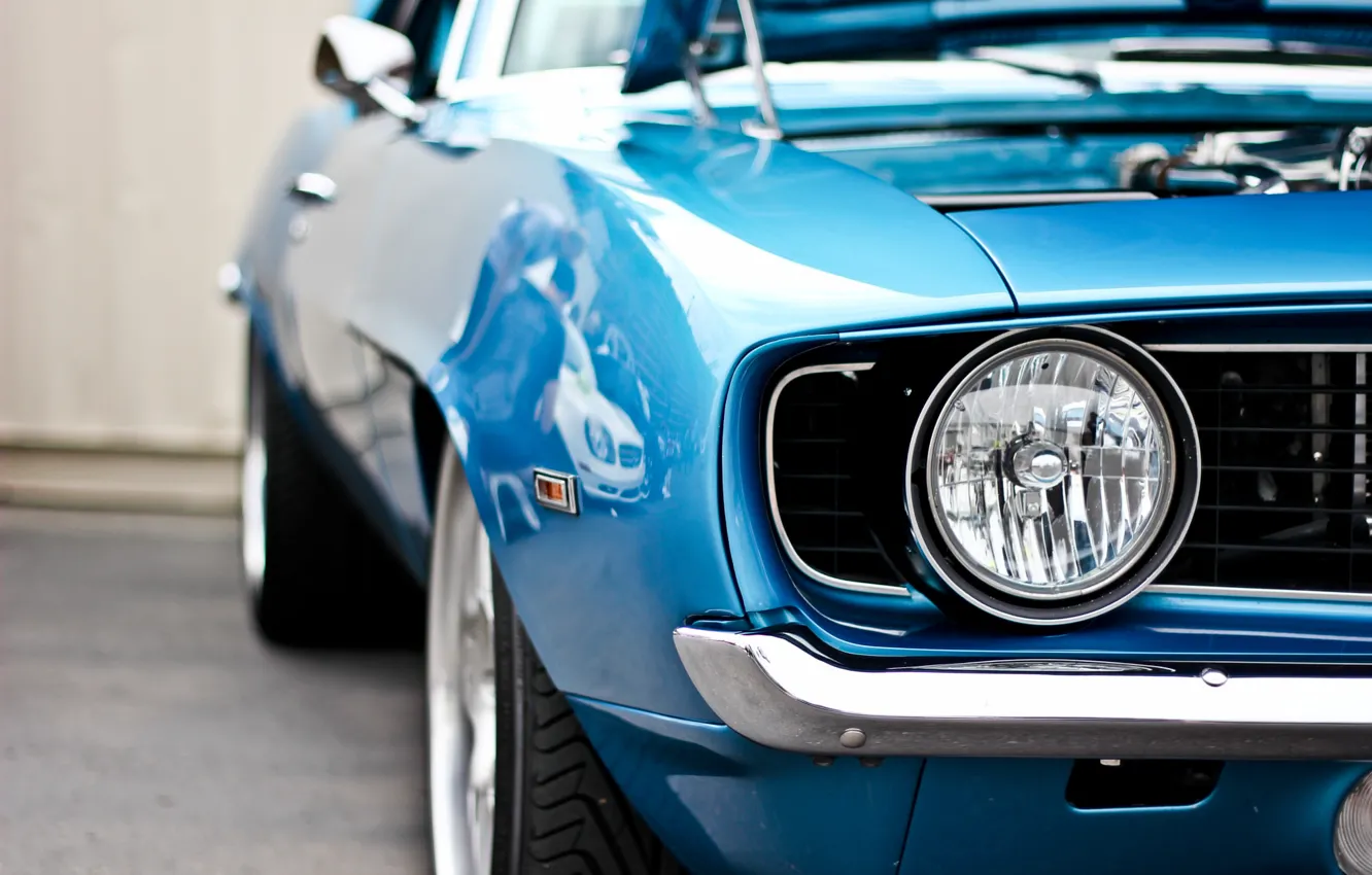 Фото обои синий, фара, Chevrolet, Camaro, шевроле, мускул кар, blue, muscle car