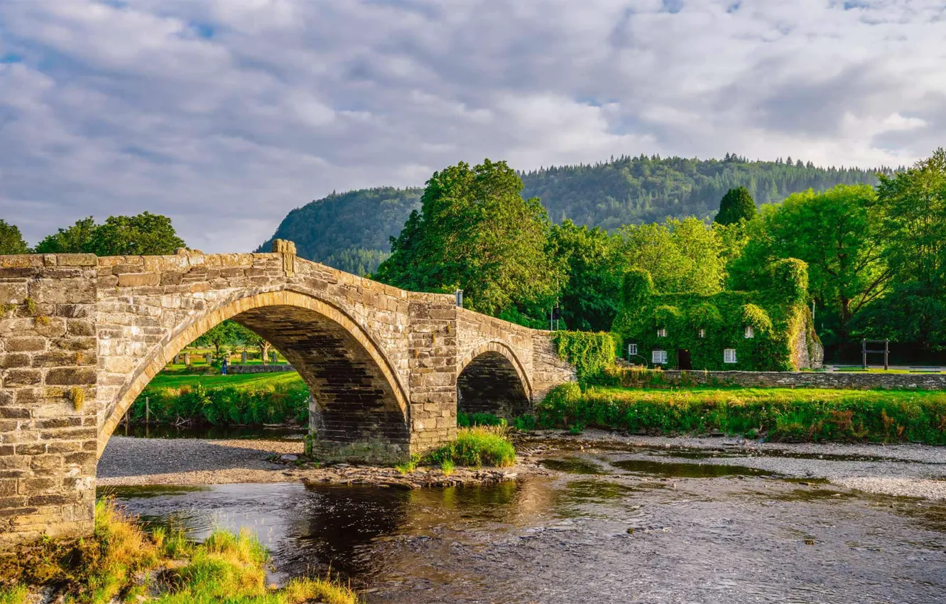 Фото обои пейзаж, мост, природа, река, Великобритания, Северный Уэльс, Pont Fawr