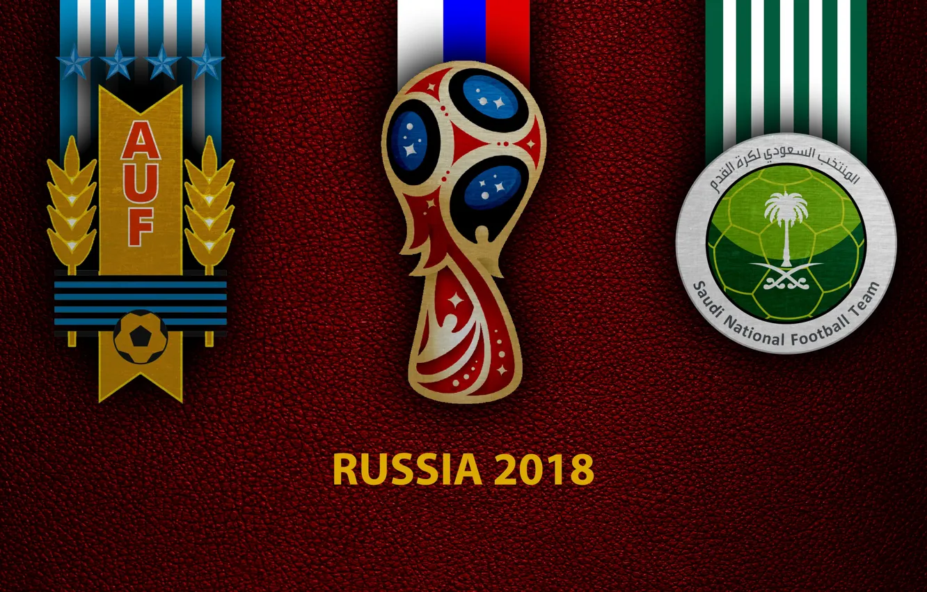 Фото обои wallpaper, sport, logo, football, FIFA World Cup, Russia 2018, Uruguay vs Saudi Arabia