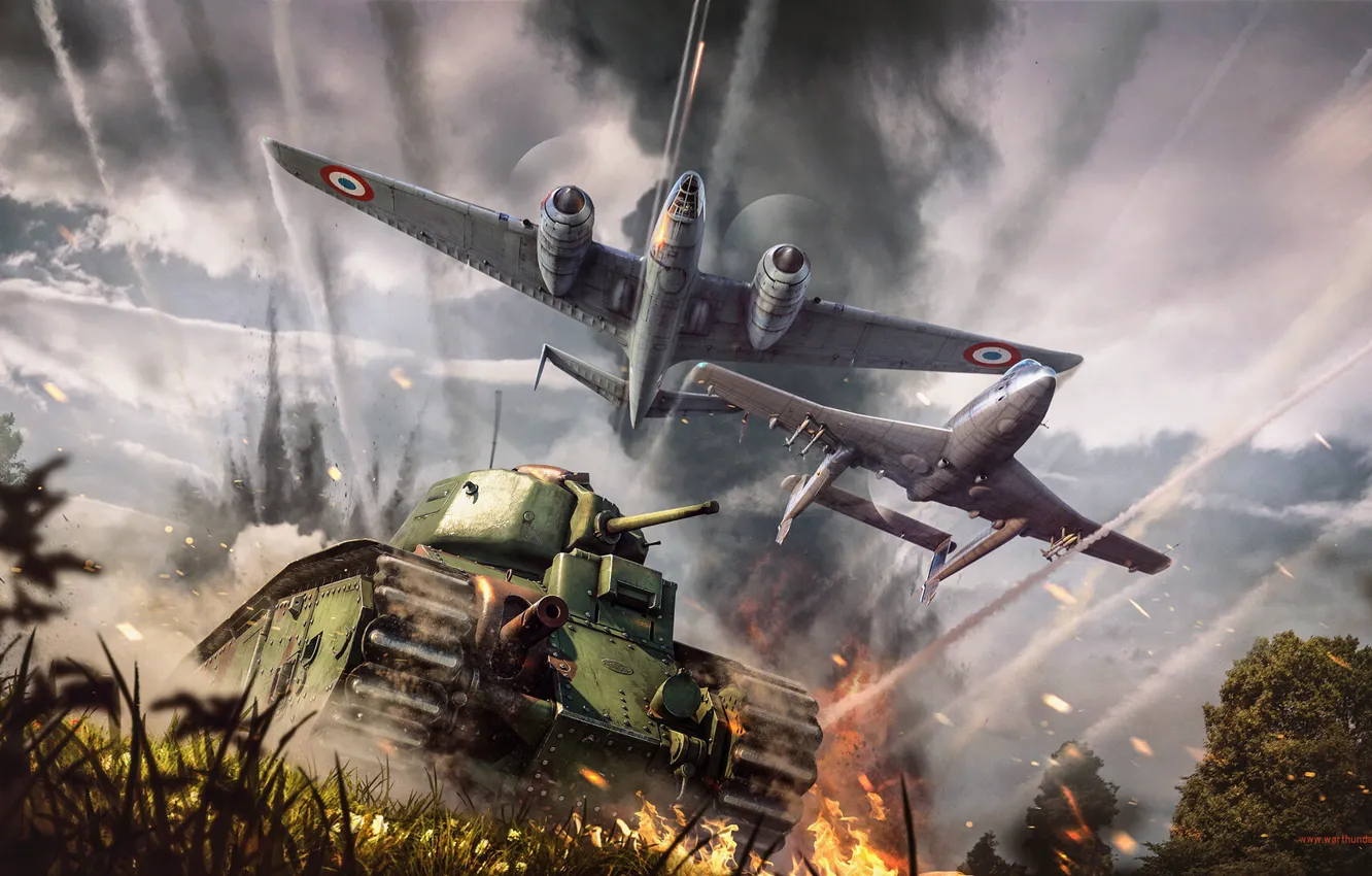 Фото обои самолет, война, танк, War Thunder, Warplane