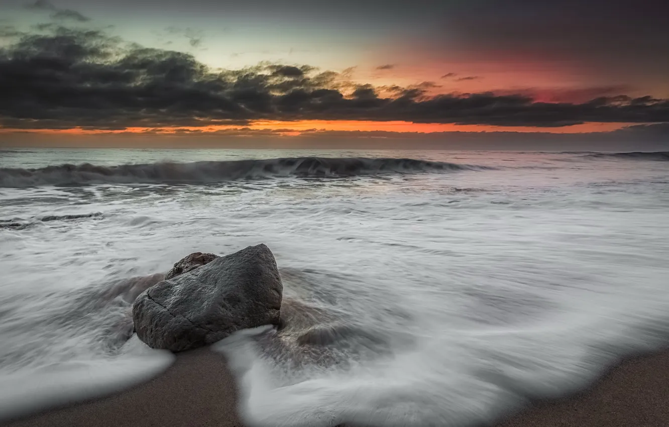 Фото обои море, закат, камень