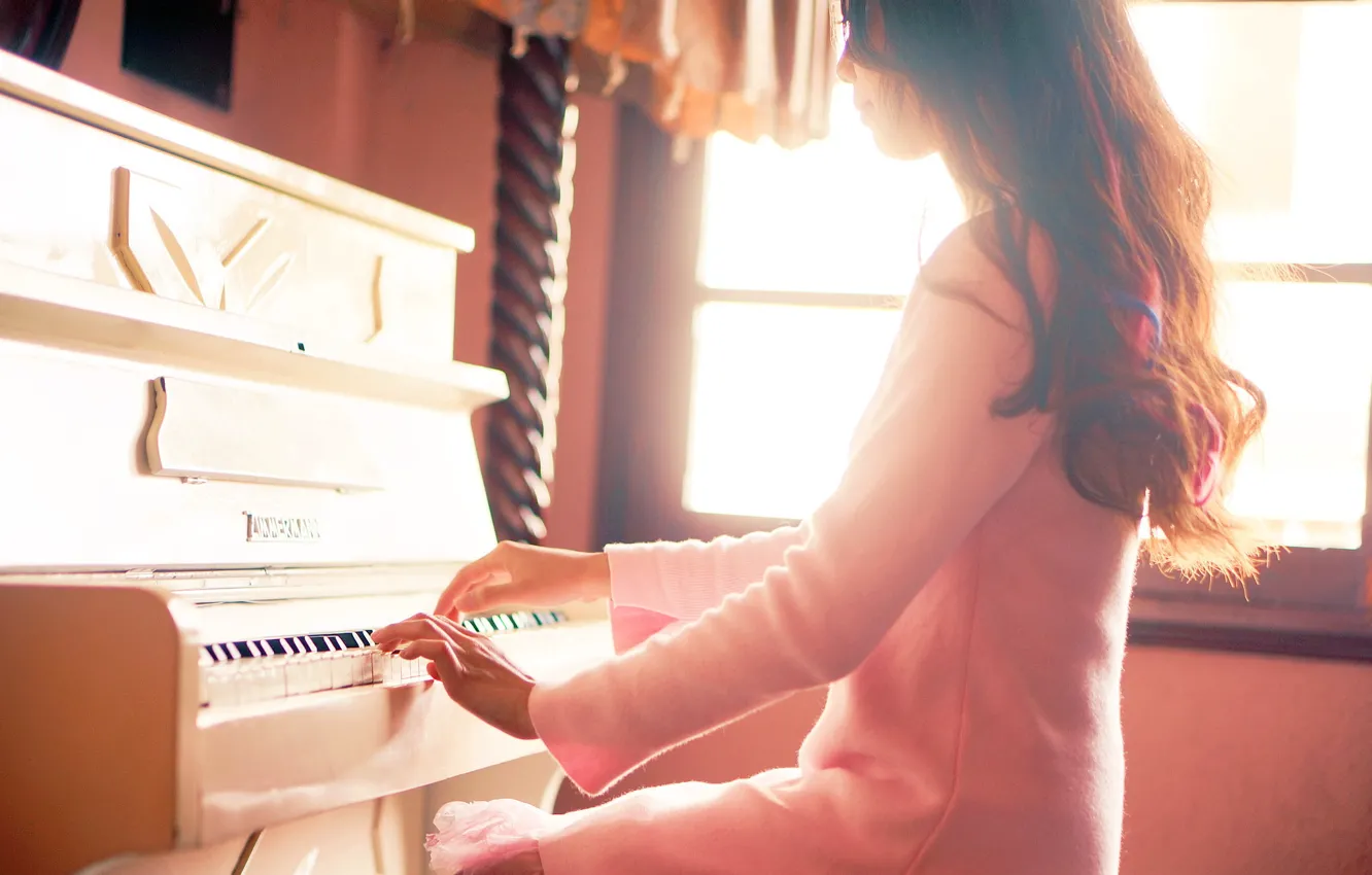 Фото обои девушка, музыка, пианино