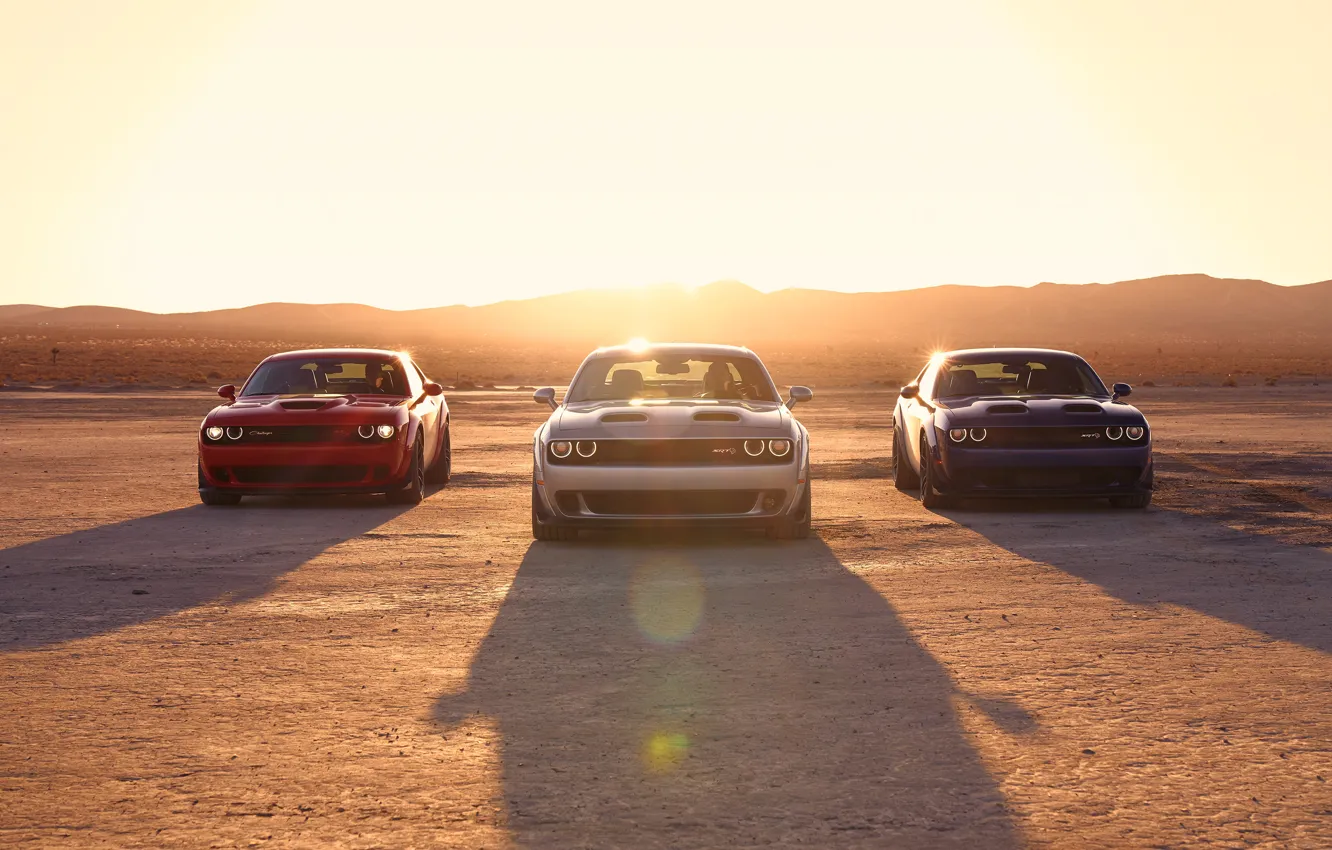 Фото обои Dodge, Challenger, Sunset, SRT Hellcat
