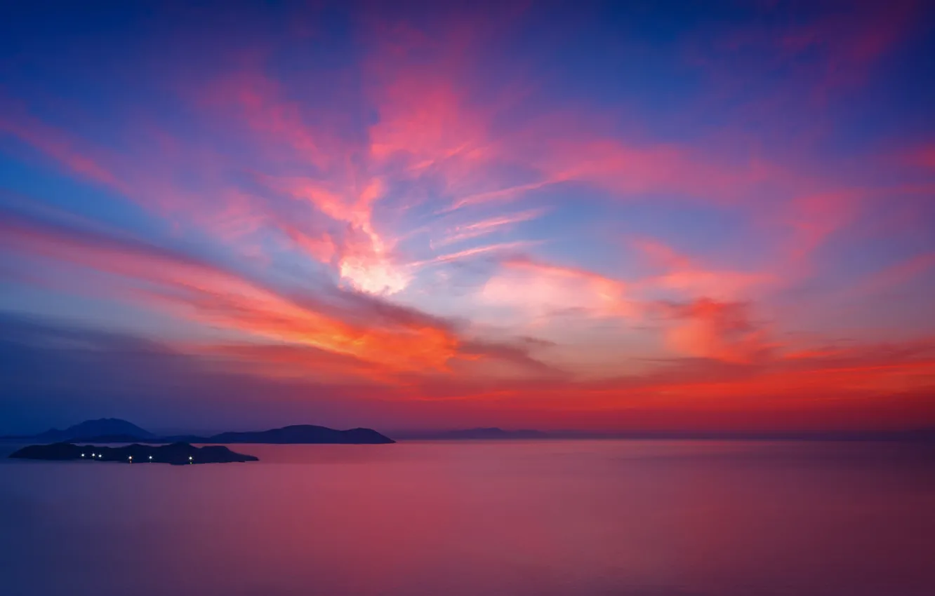 Фото обои Orange, Beautiful, Sun, Sunset, Colors, Greece, Seascape, Rhodes
